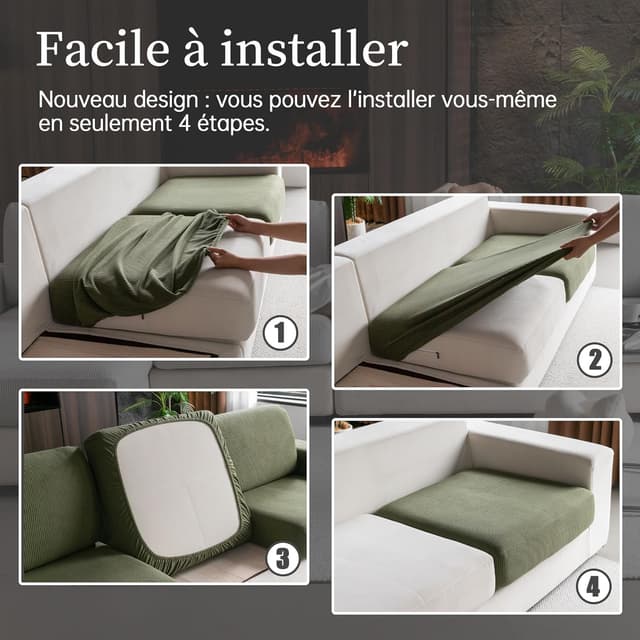 Thumbnail 6 de OHSIO Housse de coussin de canapé extensible antidérapante lavable universelle (tailles M, 1 housse d’assise) – vert