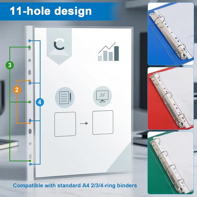 Detalle de Noa Home Deco 100 pochette plastique A4 transparente à 11 trous pour classeurs (PP)