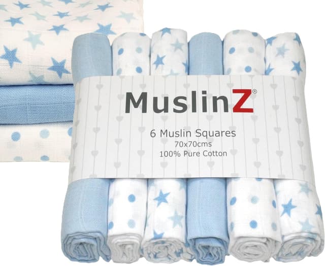 Imagen de MuslinZ Muslin Cloths for Baby 6 Pack Blue Star en OfertitasTOP