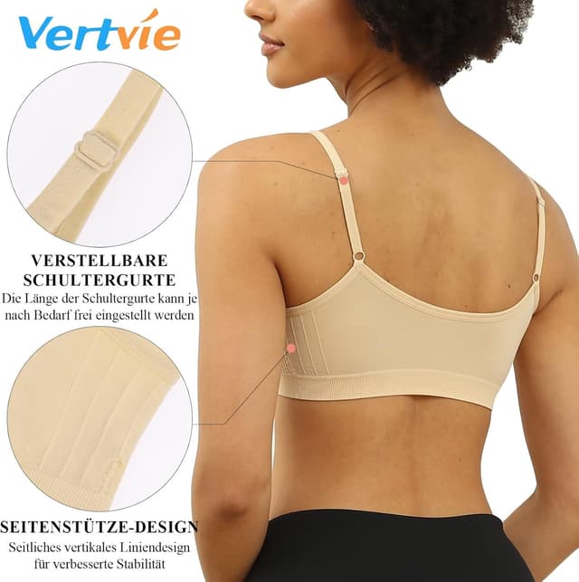 Detalle 2 de Vertvie 2er/3er Pack Yoga-Sport-BH ohne Bügel mit herausnehmbaren Polstern
