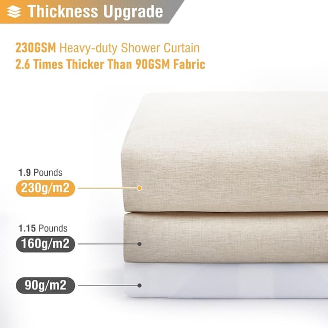 Detalle 2 de BTTN Extra Long Fabric Shower Curtain (72 x 90 Inch) with 12 Plastic Hooks, Linen Textured Heavy-Duty Shower Curtain Set in Beige/Cream