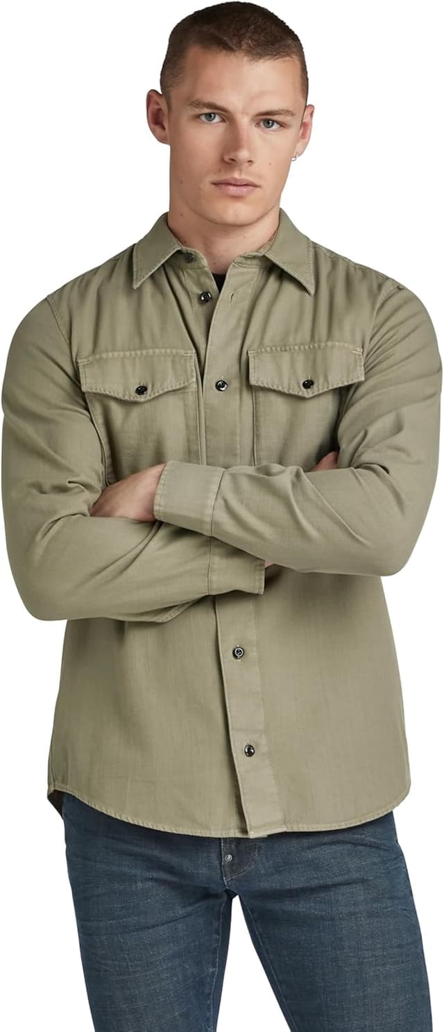 Detalle de G-STAR Herren Marine Slim Hemd (1er Pack) – mit Knopfleiste und Brusttaschen