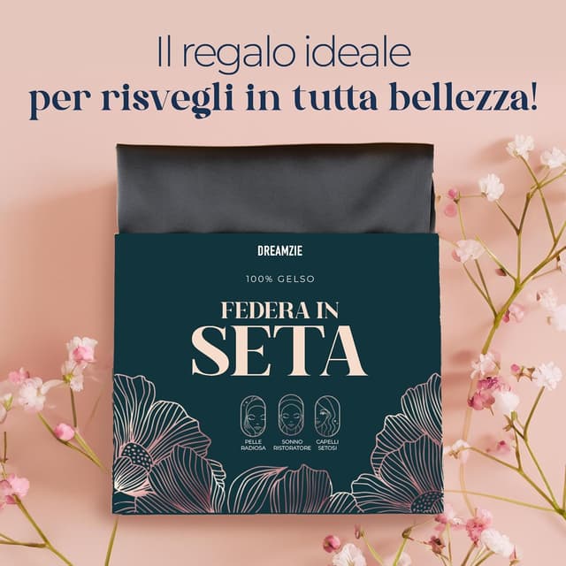 Detalle 2 de DREAMZIE Federa Sera 40x40 cm in seta ipoallergenica 19 momme, con cerniera nascosta (Grigio Scuro) certificata OEKO-TEX