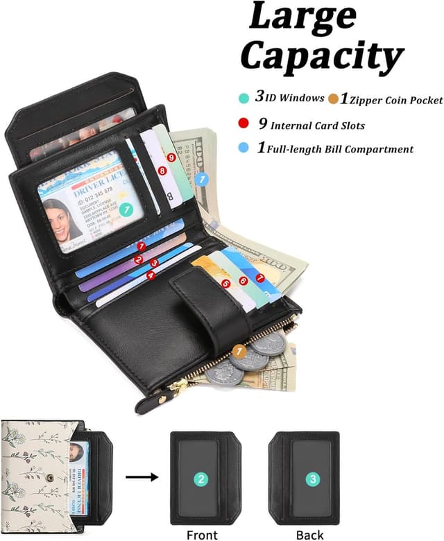 Detalle 2 de GAEKEAO Small Bifold Floral Wallet for Women with RFID Blocking and Zipper Pocket