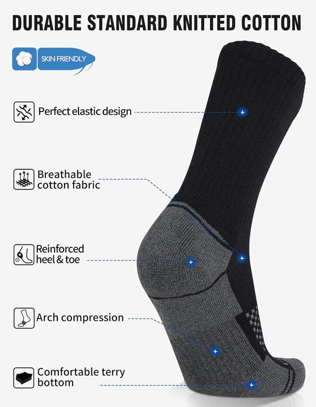Detalle de CLOSEMATE 6-Pack Men’s Cushioned Crew Sport Socks (Winter Training, Hiking & Walking)