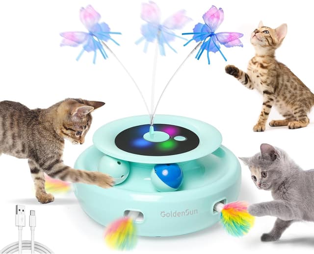 Detalle de GoldenSun 3-in-1 Interactive Cat Toys (Rechargeable) with 6 Attachments for Indoor Adult Cats