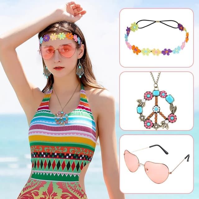 Thumbnail 5 de AOOWU Conjunto disfraz hippie 5 piezas