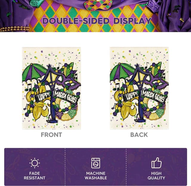 Thumbnail 5 de AVOIN Happy Mardi Gras Garden Flag 12x18 in. 🎉