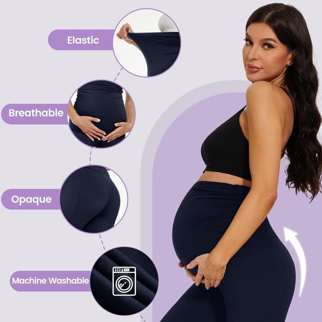 Detalle de DDOBB 2 Pack Maternity Leggings Over Bump with Pockets (High Waist, Soft Belly Support)