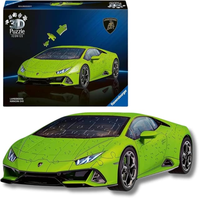 Detalle de Ravensburger Puzzle 3D Lamborghini Huracán EVO, modellismo da costruire in 108 pezzi (3D, Easy Click) per bambini e adulti