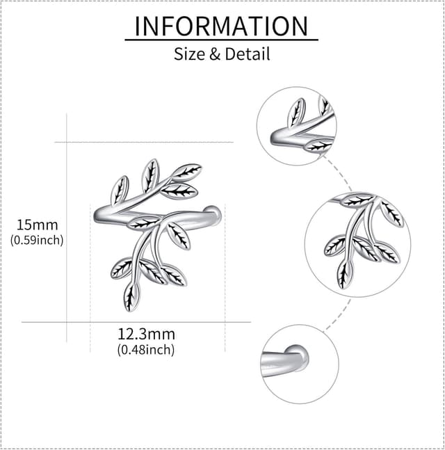 Detalle de CUPENDA Blatt Ohrmanschetten-Ohrringe aus 925 Sterlingsilber (Ohrkletterer, ohne Piercing)