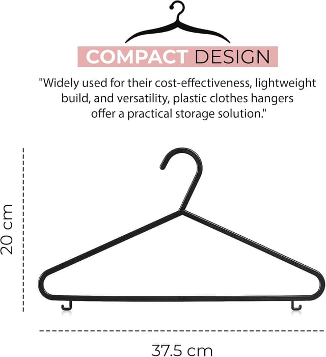 Detalle 2 de Roe Tenpo Coat Hangers 25 Pack (Black) – Non-slip slim plastic adult hangers
