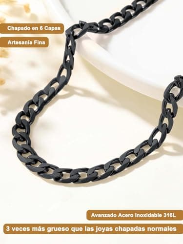 Detalle 2 de Suplight cadena cubana de acero inoxidable 316L para hombre (negro) 6 mm y 66 cm