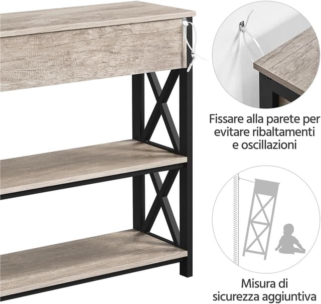 Thumbnail 6 de Yaheetech Tavolo Consolle Vintage Mobile in MDF e Ferro con Ripiani e Cassetti, grigio (30 x 80 x 80 cm)