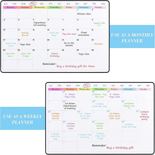 Detalle de POPRUN 3 Pack Magnetic Dry Erase Calendar Whiteboard Set for Fridge (A3 family weekly & monthly planner)