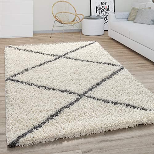 Imagen de Paco Home Tapis Shaggy Losanges Crème 80x150 cm 🛋 en OfertitasTOP