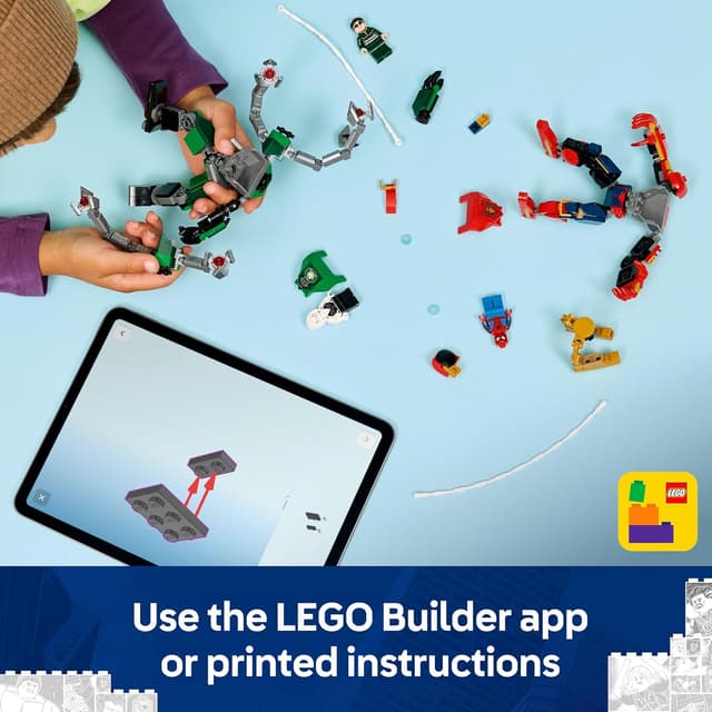 Detalle 2 de LEGO Marvel Mech Battle: Spider-Man vs. Doc Ock (76338) set with 2 action mechs and minifigures