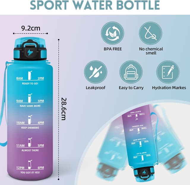 Detalle 2 de Motswedi Gourde sport 1,5 l anti-fuite avec marqueur de temps (motivation) Bleu & Violet