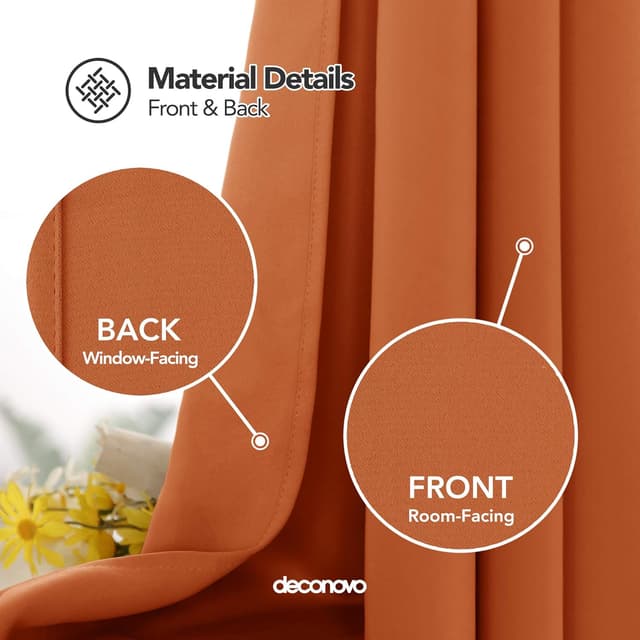 Detalle de Deconovo Eyelet Blackout Curtains (Thermal, Energy Saving) – Orange, 2 Panels (Eyelet Ready to Hang)