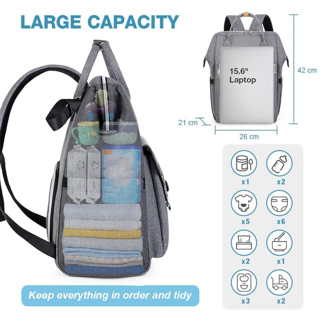 Detalle 2 de Lekebaby Baby Wickelrucksack Grau 23 l