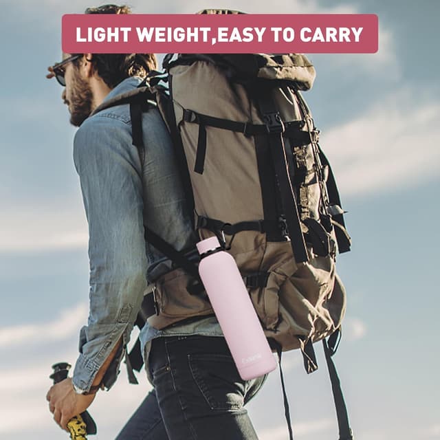 Detalle de Exllena 1l Insulated Water Bottle with Clip – Double-Wall Vacuum Stainless Steel (Pink)