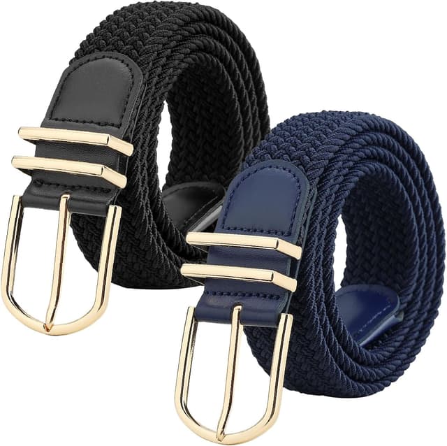 Detalle de WERFORU Unisex geflochtener elastischer Gürtel (2 Stück) – verstellbar für Jeans & Hosen