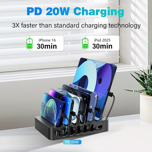 Detalle 2 de 68W 6-Port Charging Station 20W Fast Port