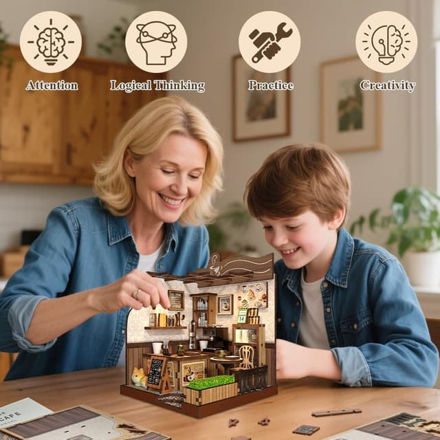 Detalle de Aolso Kit di caffè miniature DIY in legno (77 pezzi) per case delle bambole e diorami