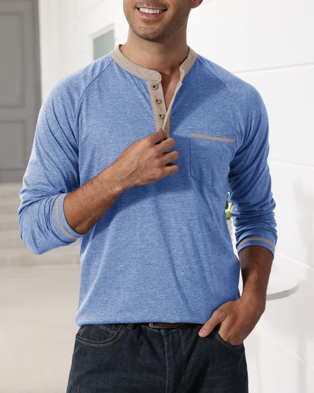 Detalle de LAOARA Men’s Long Sleeve Henley T-Shirt with 4-Button Placket and Pocket