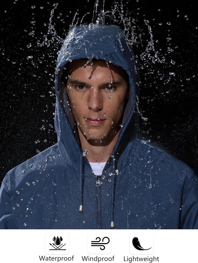 Detalle 2 de UIQUR Men’s Packable Rain Jacket Raincoat Windbreaker with Adjustable Hood