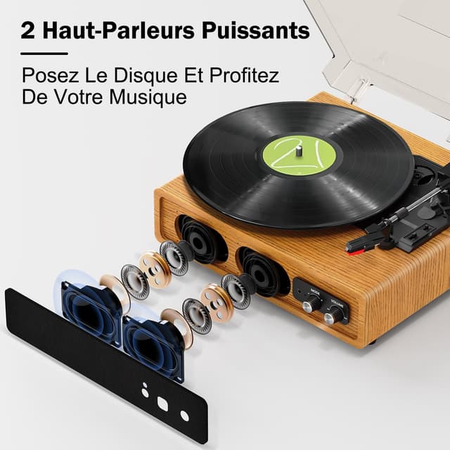 Detalle de FYDEE Tourne-Disque Vinyle 3 vitesses avec Bluetooth