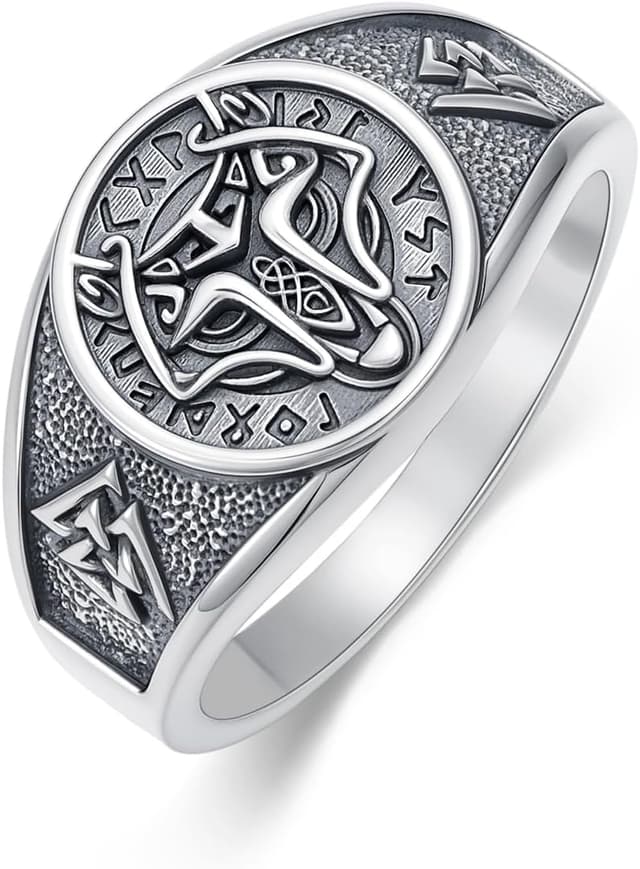 Detalle de PARYFO 925 Sterling Silber Wikinger Wolf Ring für Männer – oxidiert, Vintage-Design im Oldtimer-Stil (Größe #10)