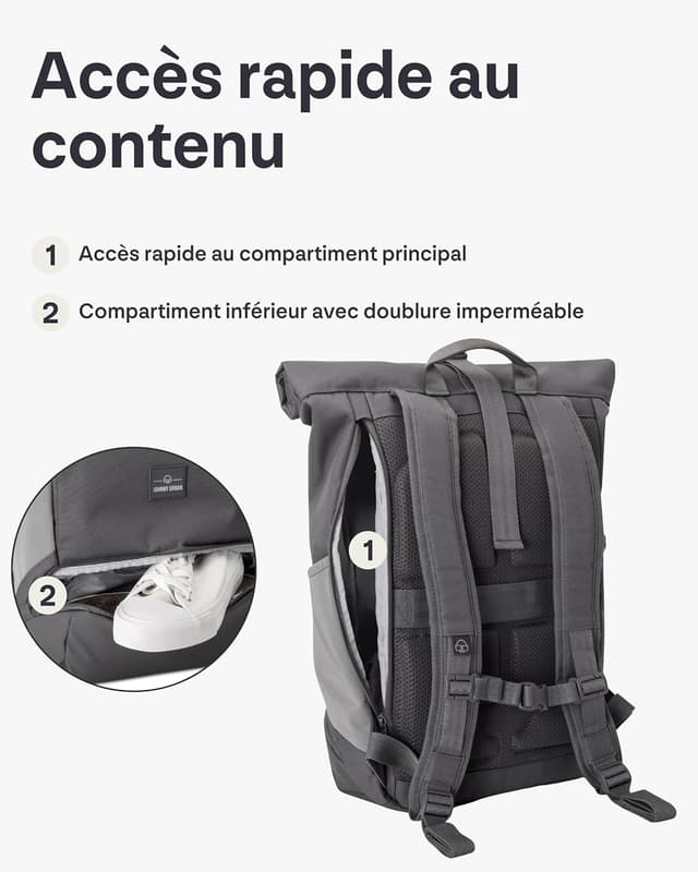 Detalle 2 de Johnny Urban Sac à dos roll top Allen Medium gris foncé, ordinateur 16 pouces, 600D hydrofuge