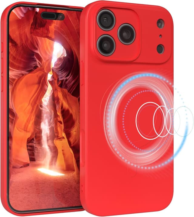Detalle de EAZY CASE magnetische Silikonhülle für iPhone 17 Pro Max – mattrot mit Kameraschutz