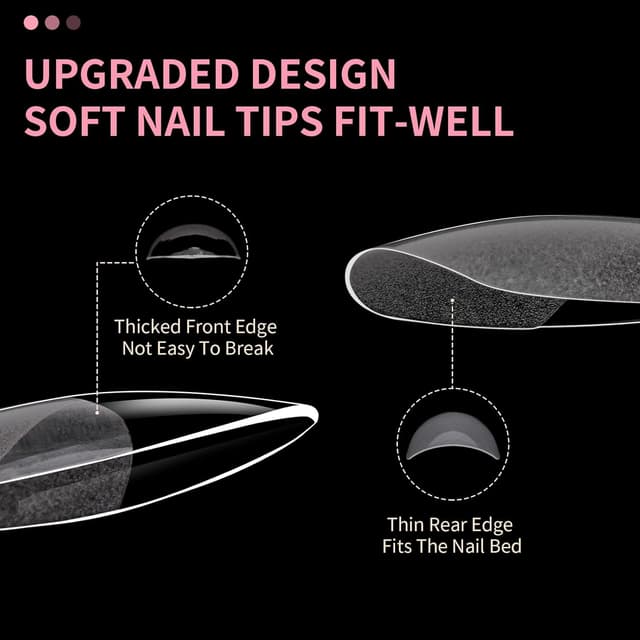 Detalle de Almond Medium Soft Gel Tips – Venares 500 Stück Full Cover Nageltips kurz (12 Größen) für Gel-Nägel