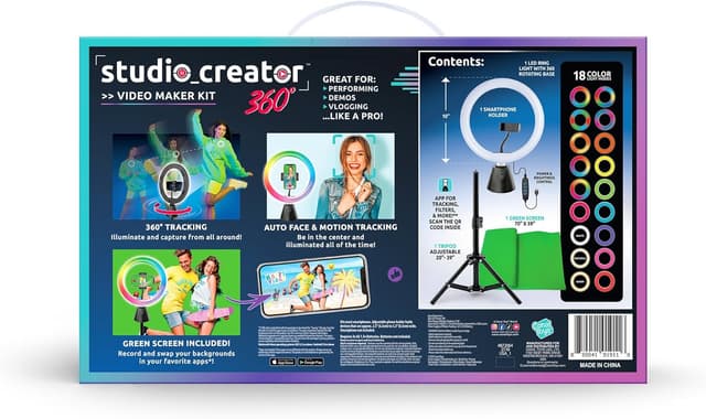 Detalle de Canal Toys Studio Creator 360 Video Maker Kit (Green Screen, Tripod & Motion Tracker) with 10" Multicolor LED Ring Light