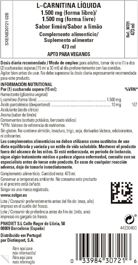 Detalle 2 de Solgar L-Carnitina 1500 mg líquida 473 ml