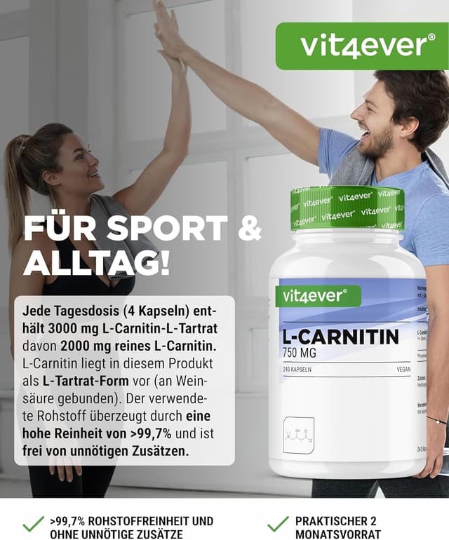 Detalle 2 de L-Carnitin von vit4ever, 240 Kapseln