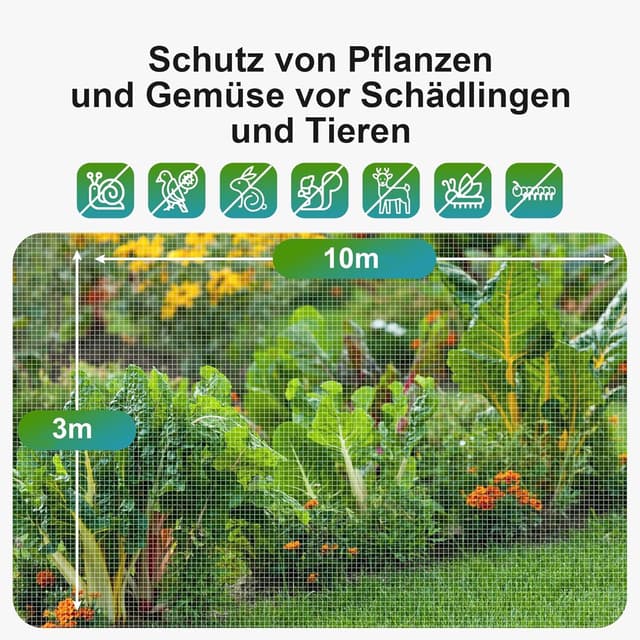 Detalle de Gemüse Schutznetz Garten Insekten Netz (3x10 m) – feinmaschiges Kulturschutznetz für Pflanzenschutz