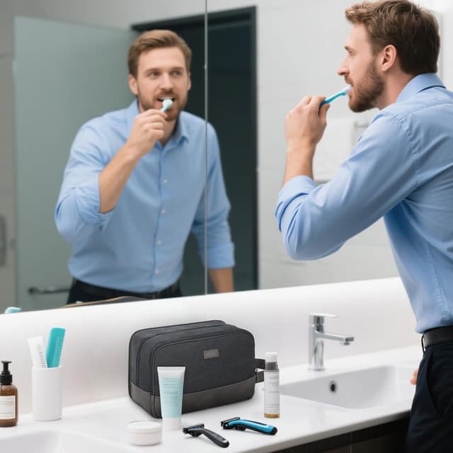 Detalle de WANDF Herren-Kulturtasche Reise-Kulturtasche (Canvas, schwarz) mit trocken-nass Trennung