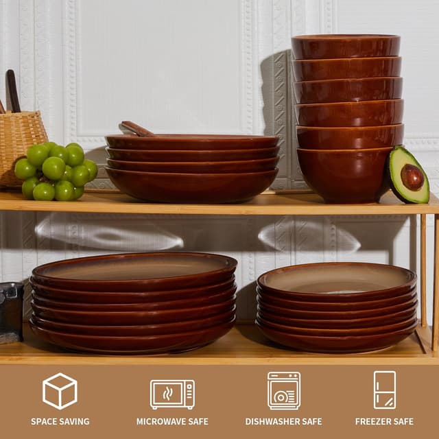Detalle 2 de Pokini 24-Piece Stoneware Dinnerware Set for 8 (Plates & Cereal Bowls)