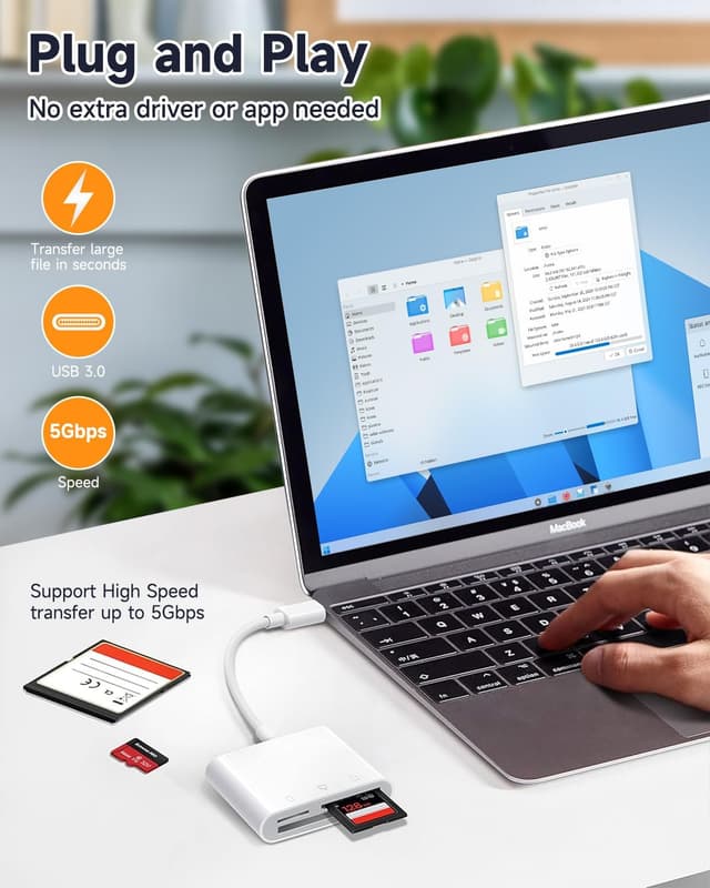 Detalle de BliTezz Lecteur carte SD USB-C 3 en 1 (USB-A + SD + Micro SD) pour iPhone, MacBook et Galaxy