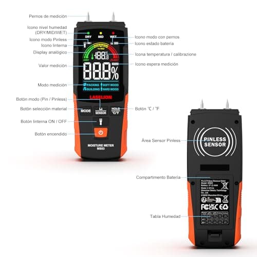 Detalle 2 de LASELION MS03 Medidor de Humedad 2 en 1 📏