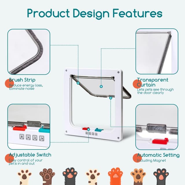Detalle de Chatière Nobleza à verrouillage 4 voies avec fermeture magnétique (blanc, XL)
