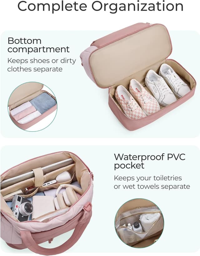 Detalle de BAGSMART Quilted Duffle Bag 33L – weekend travel bag with shoe and 15.6" laptop compartment