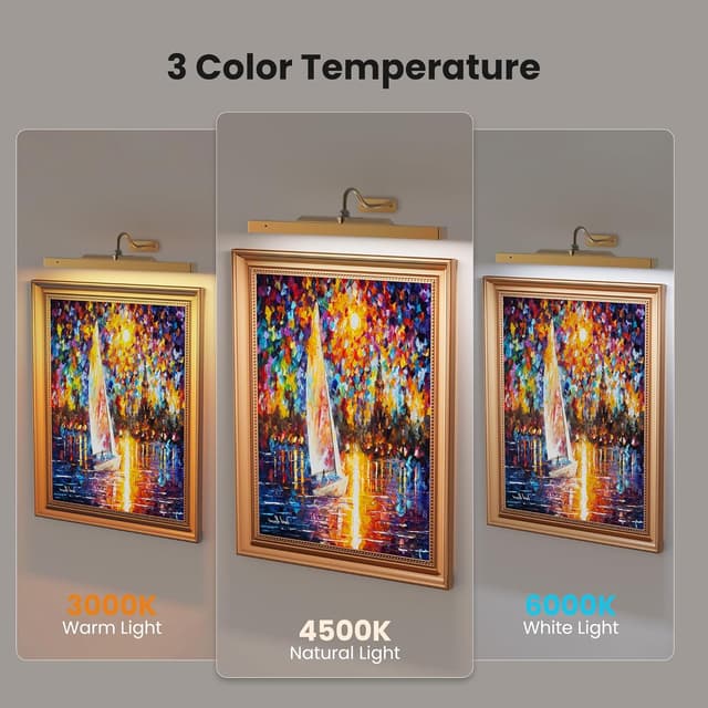Detalle de Craftersmark Picture Light Battery Rechargeable (3-Pack) with Remote, 3 Color Modes, Dimmable, Timer — Antique Gold