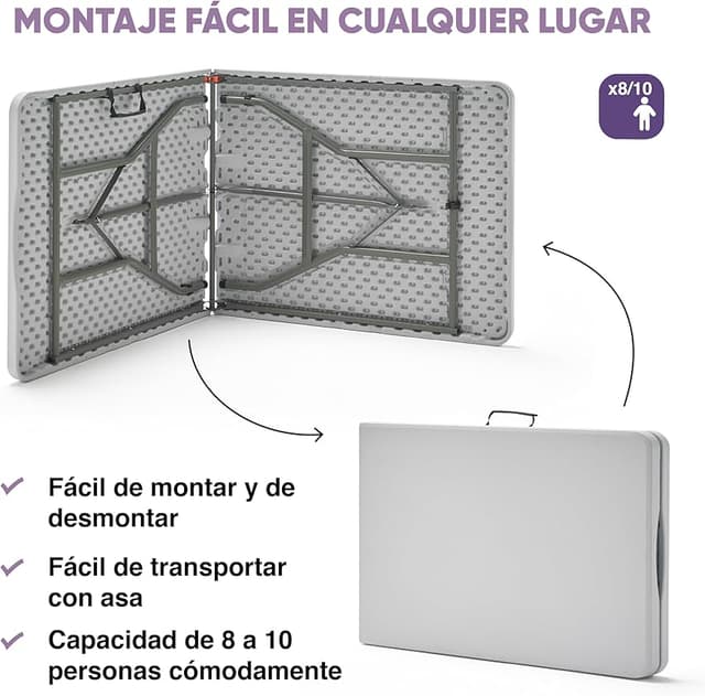 Thumbnail 6 de KG KITGARDEN Mesa plegable portátil 240×74×74 cm