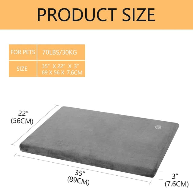 Detalle de EMPSIGN Large Washable Dog Mattress with Waterproof Liner (Reversible) Grey, 89x56x7.5cm