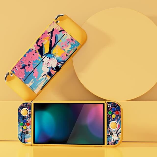 Detalle de playvital ZealProtect Soft Protective Case for Nintendo Switch OLED (Blossom POP Bunny) with Joycon Grip Caps