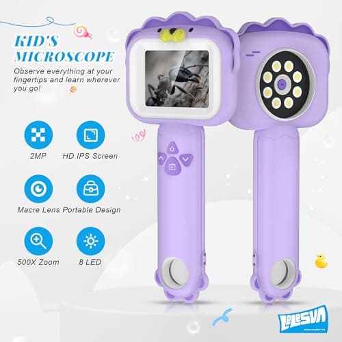 Detalle de LELESUN Microscopio portátil mini para niños con pantalla IPS de 2,4" y aumento hasta 500x